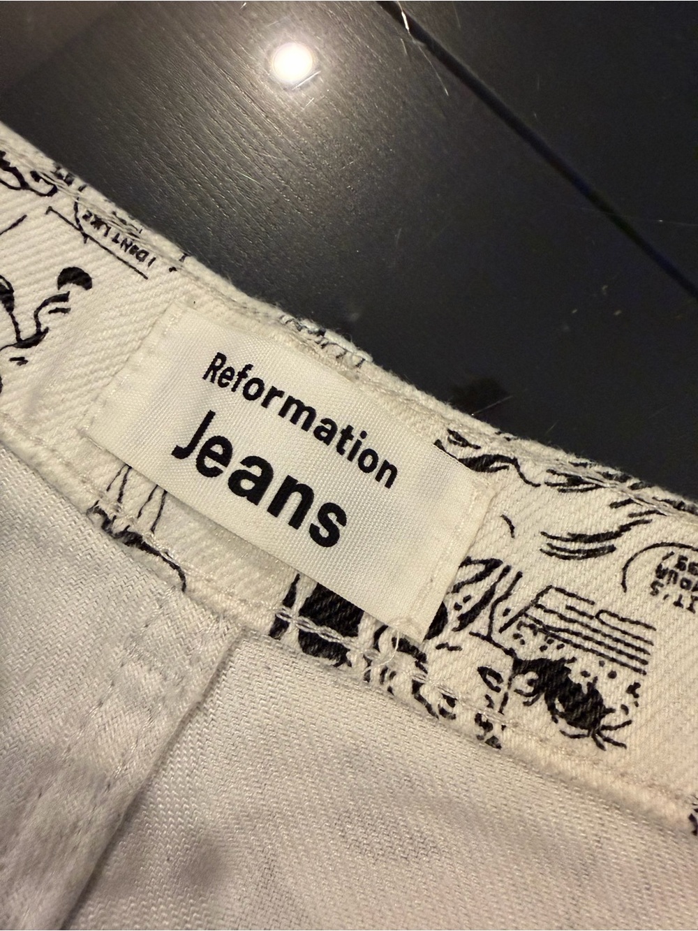 Reformation Black and White Comic Strip straight wider Leg Jeans - Picture 4 of 5